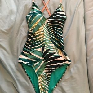 Roxy Palm Print Strappy One Piece Size Small